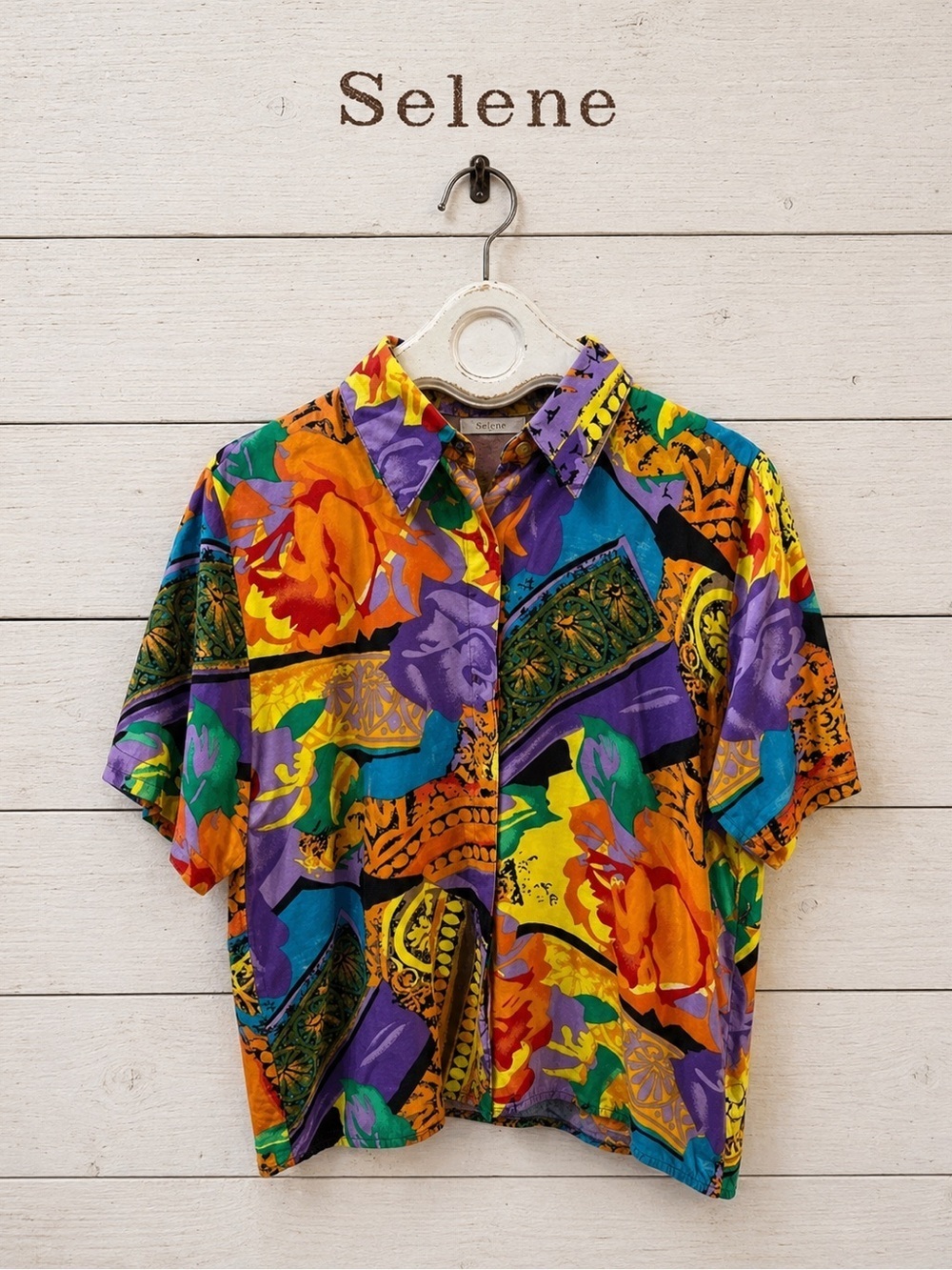 SELENE – Vintage Multicolor Floral Print Shirt – Size 4